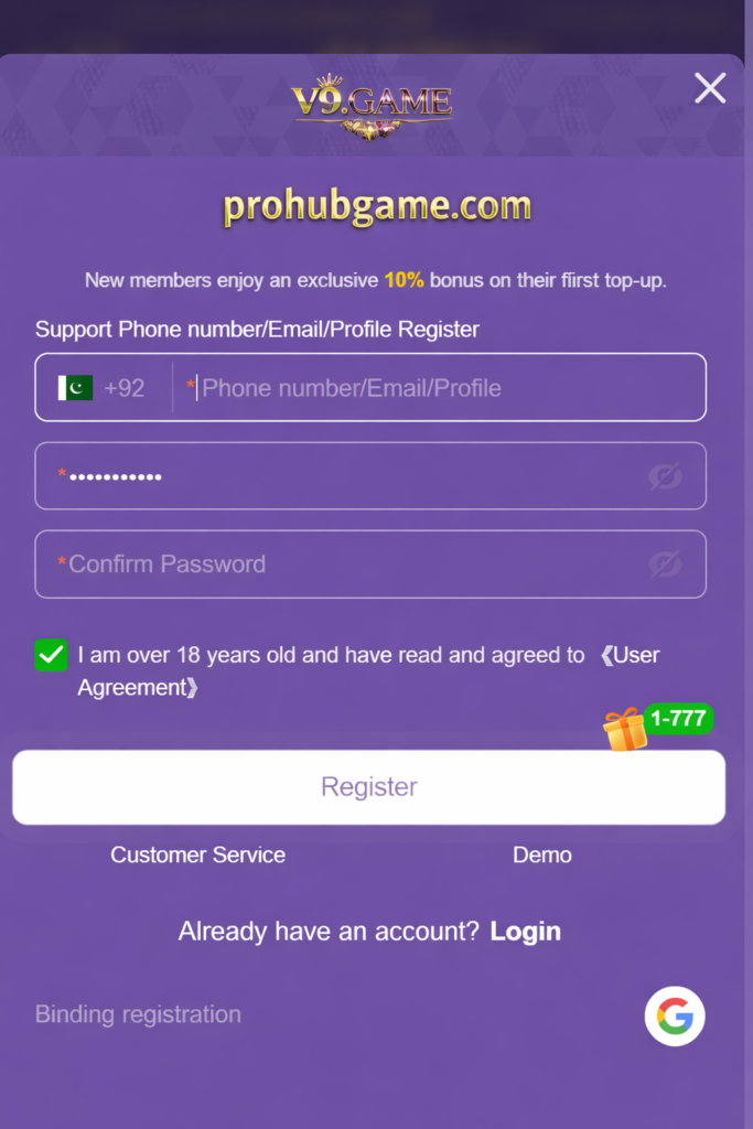 Create account and register